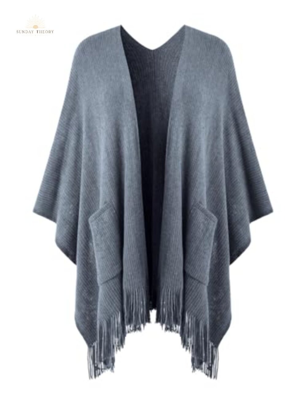 Womens Shawl Wrap Open Front Poncho Cape with Pockets Knitted Acrylic